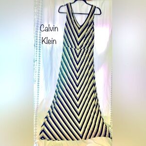 Calvin Klein Chevron Strip Knit Maxi Dress-SO Soft, Stretchy, Body Flattering W6